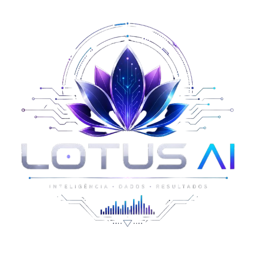 Logotipo da Lotus AI: flor de lótus tecnológica com inteligência, dados e resultados